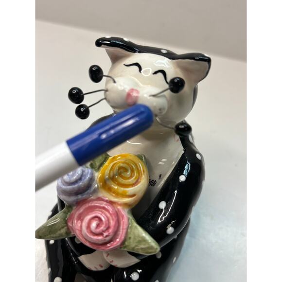 AS IS Whimsiclay by Amy Lacombe Cat Sculpture Figurine 2001 Black w Flowers - Picture 8 of 9